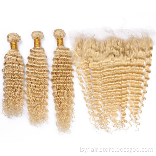613# human hair,Blonde Curly Human Hair Extensions,Jerry Curl 613 blonde hair